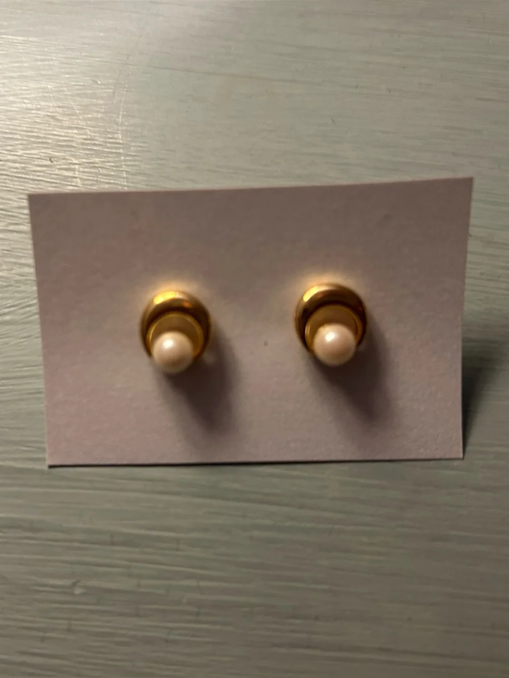 Faux Pearl and Gold Colored Circular Earrings